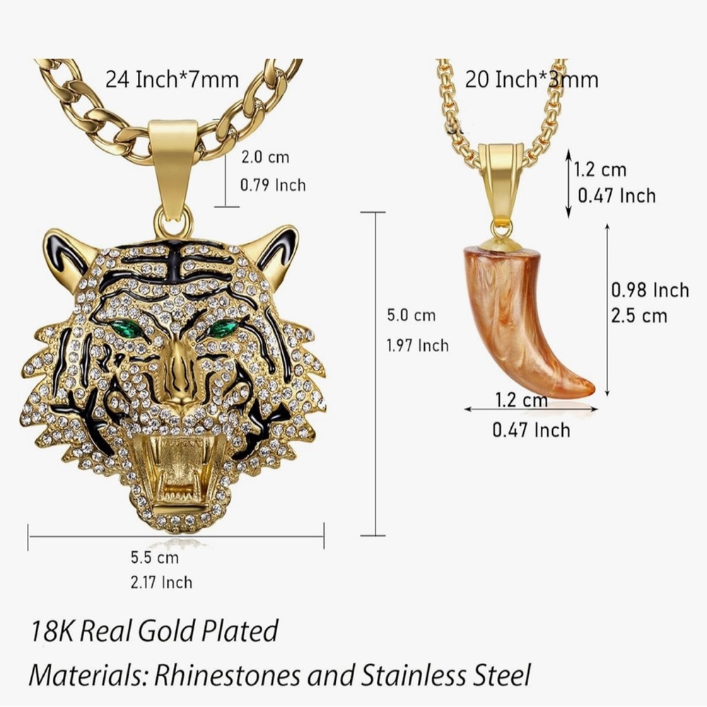 Gold Tiger Pendant Necklace with Crystal Accents - Picture 5 of 6